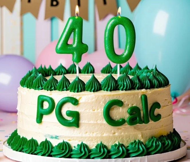 PG Calc cake with '40' in candles